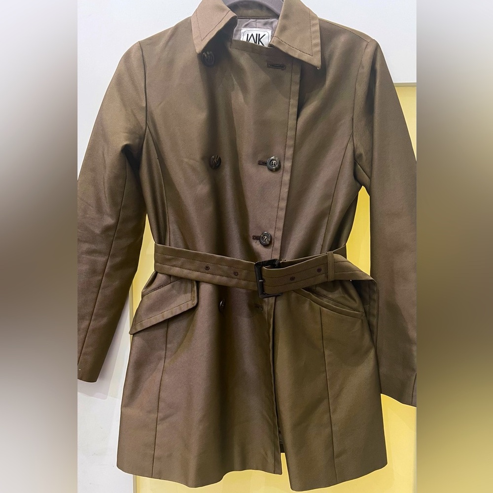 MICHEL KLEIN Women's Green Belted Coat Size Small